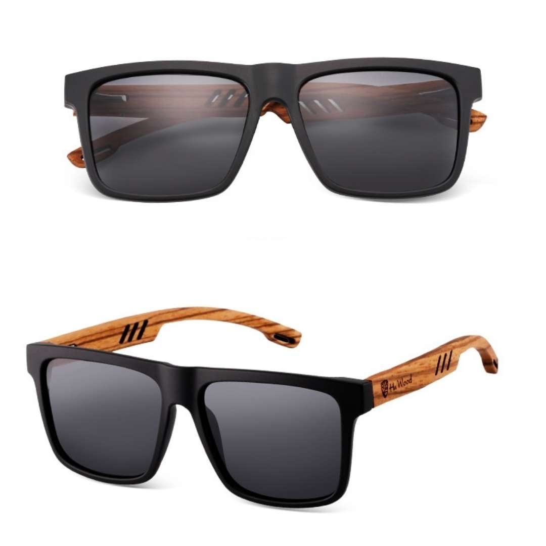 Lunettes de soleil en bois pour hommes polarisées avec design carré