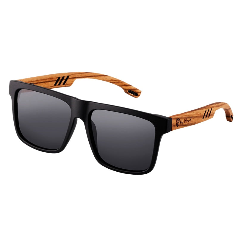 Lunettes de soleil en bois pour hommes polarisées avec design carré