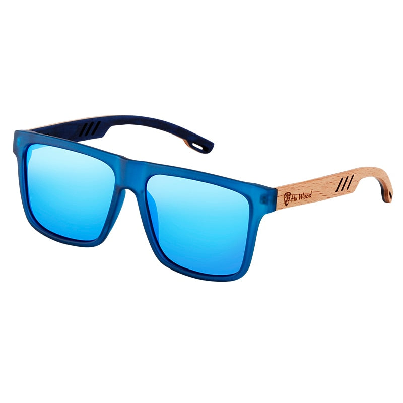 Lunettes de soleil en bois pour hommes polarisées avec design carré