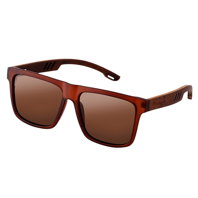 Lunettes de soleil en bois pour hommes polarisées avec design carré