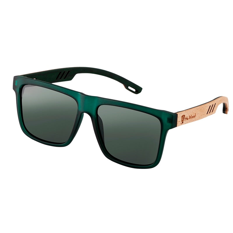 Lunettes de soleil en bois pour hommes polarisées avec design carré